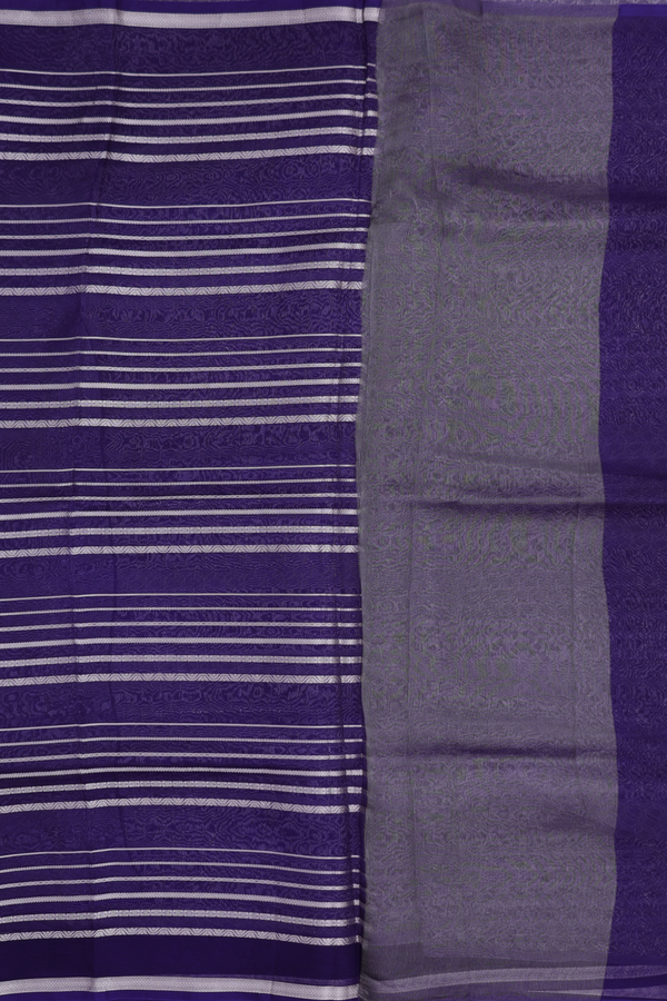 Organza Silk Saree In Navy Blue With Stripes Design
