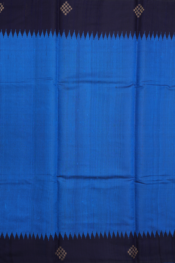 Jute Saree In Cobalt Blue With Contrast Border