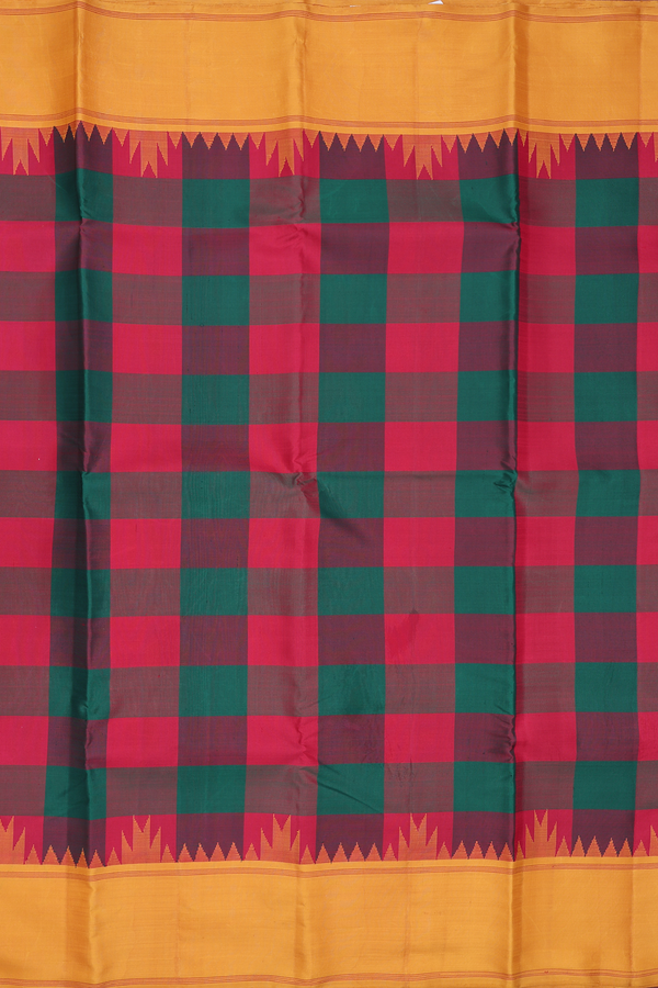 Kanchipuram Silk Saree In Red And Green With Checks Design