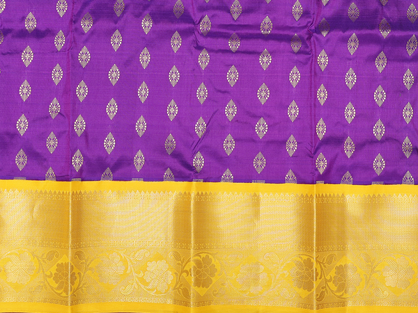 Zari Buttas Purple Kanchipuram Silk Pavadai Sattai Material