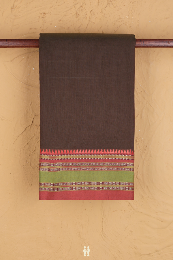 Narayanpet Cotton Saree In Brown With Threadwork Border