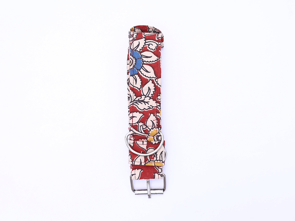 Ruby Red Kalamkari Cotton Dog Collar With Rope Set
