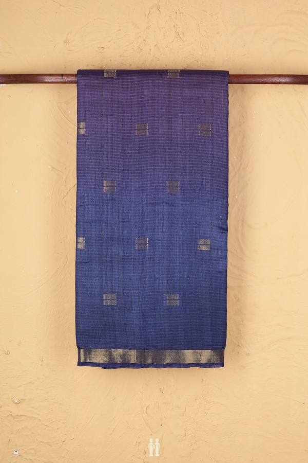 Tussar Silk Saree In Blue And Purple With Zari Buttas