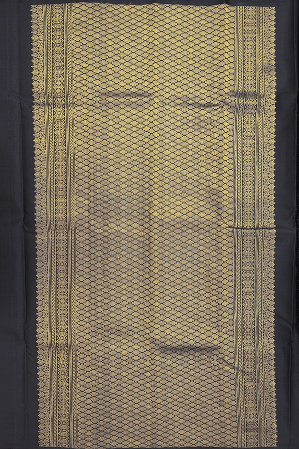 Kanchipuram Silk Saree In Black With Stripes Design