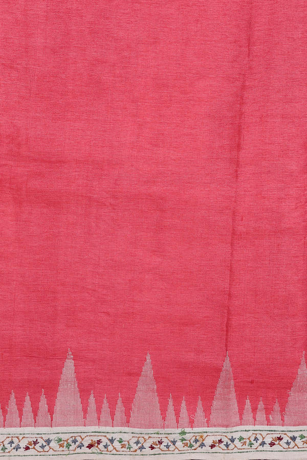 Tussar Silk Saree In Red With Contrast Border