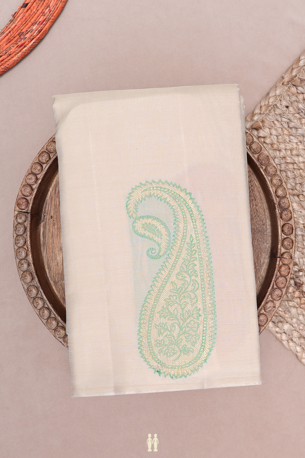 Kanchipuram Silk Saree In Beige With Paisley Design