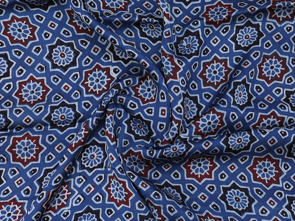 Ajrakh Printed Design Blue Modal Silk Blouse Material