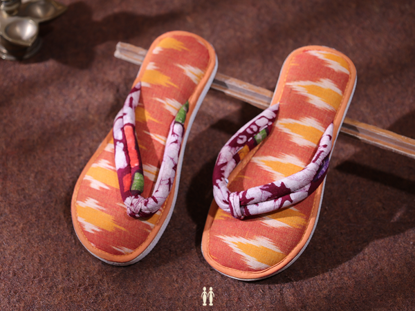 Ikat Design Red And Orange Cotton Slippers