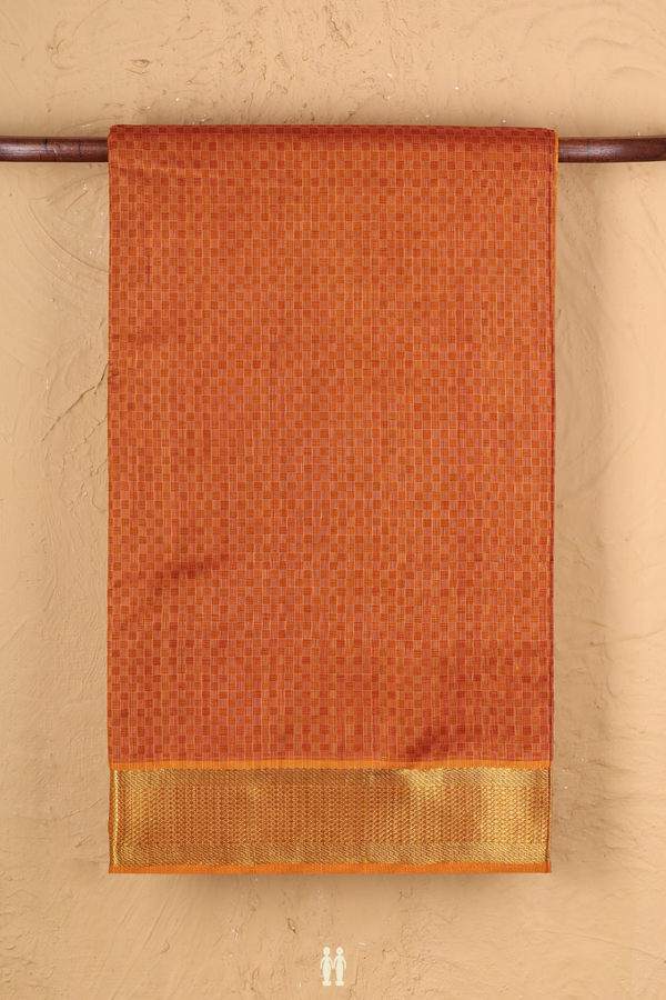 Silk Cotton Saree In Rust Orange With Paai Madippu Kattai