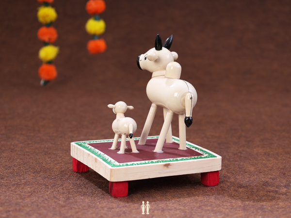 Wooden Cow With Calf Showpiece