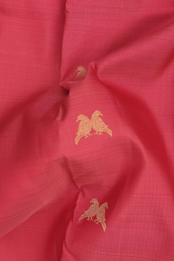 Kanchipuram Silk Saree In Dusty Red With Yali Motifs