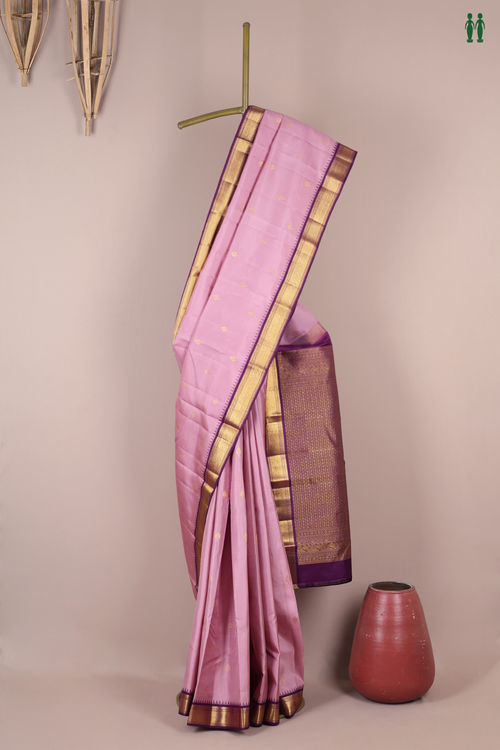 Kanchipuram Silk Saree In Dusty Purple With Zari Buttas