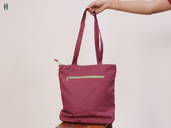 Stripes Design Green And Purple Cotton Hand Bag