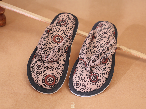 Allover Design Beige Cotton Slippers