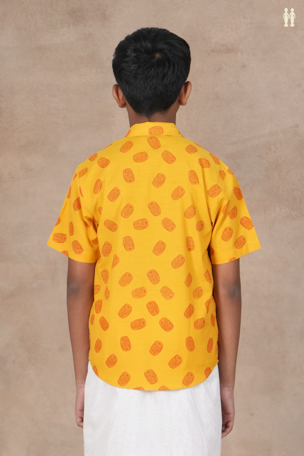 Regular Collar Mathalam Design Yellow Cotton Shirt