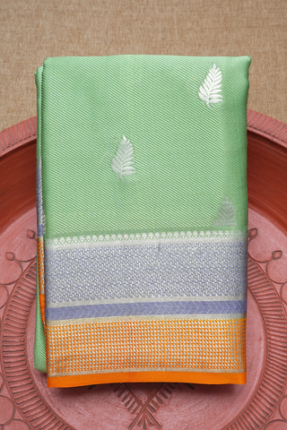 Leaf Zari Buttas Pastel Green Mysore Silk Saree
