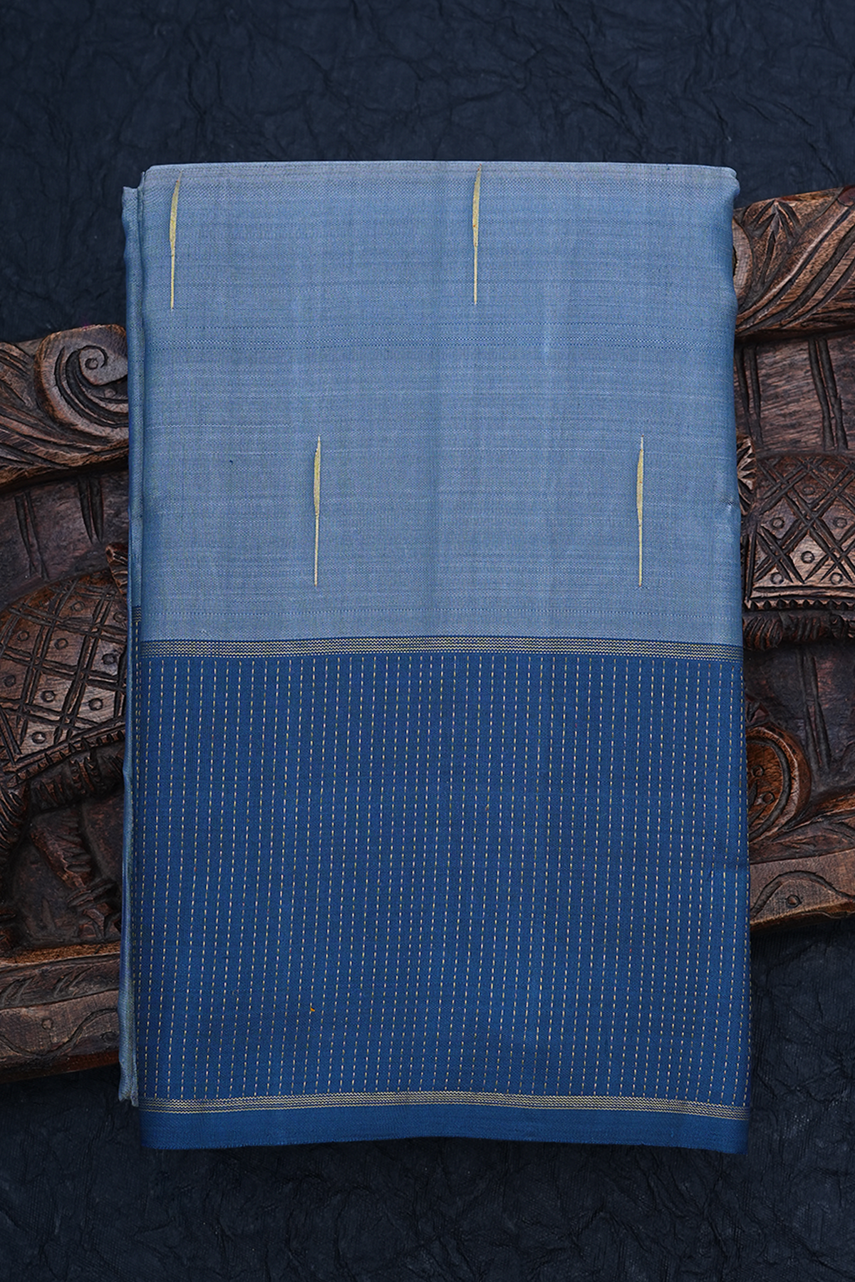 Stripes Buttas Space Blue Kanchipuram Silk Saree
