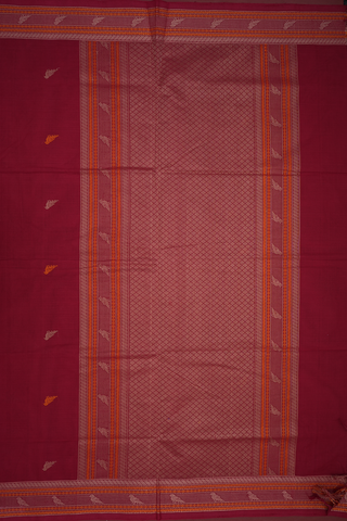 Parrot Threadwork Motifs Berry Red Coimbatore Cotton Saree
