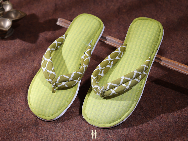 Checks Design Green Cotton Slippers