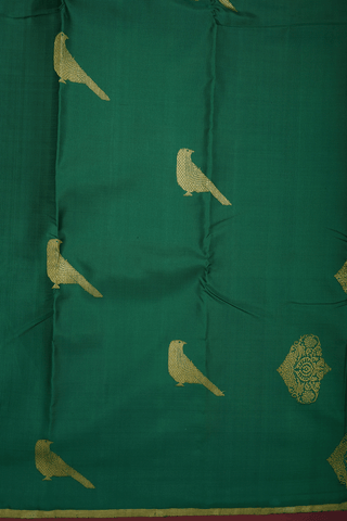 Birds Zari Motifs Emerald Green Kanchipuram Silk Saree