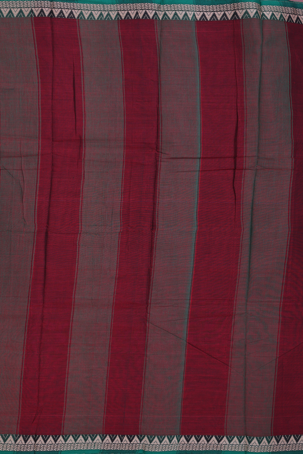 Narayanpet Cotton Saree In Burgundy Red With Contrast Border