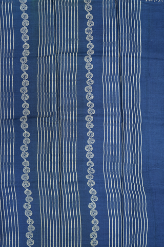 Floral Printed Design Oxford Blue Tussar Silk Saree