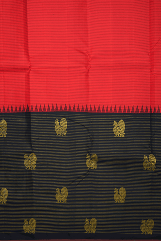 Striped Design Chilli Red Kanchipuram Silk Saree