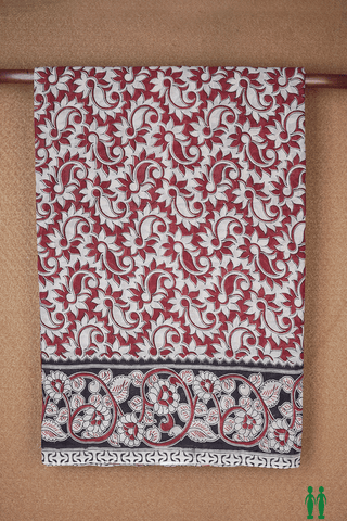 Floral Paisley Design Ruby Red Kalamkari Cotton Saree