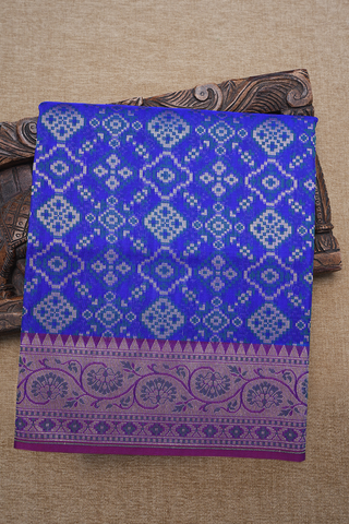 Allover Zari Design Indigo Blue Kora Banarasi Silk Saree