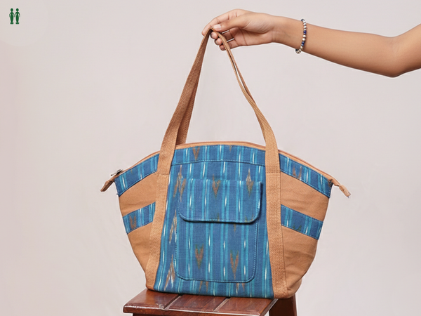 Printed Design Blue Cotton Hand Bag
