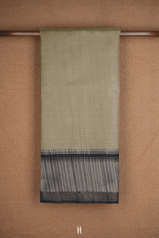 Contrast Zari Border Plain Light Khaki Jute Saree