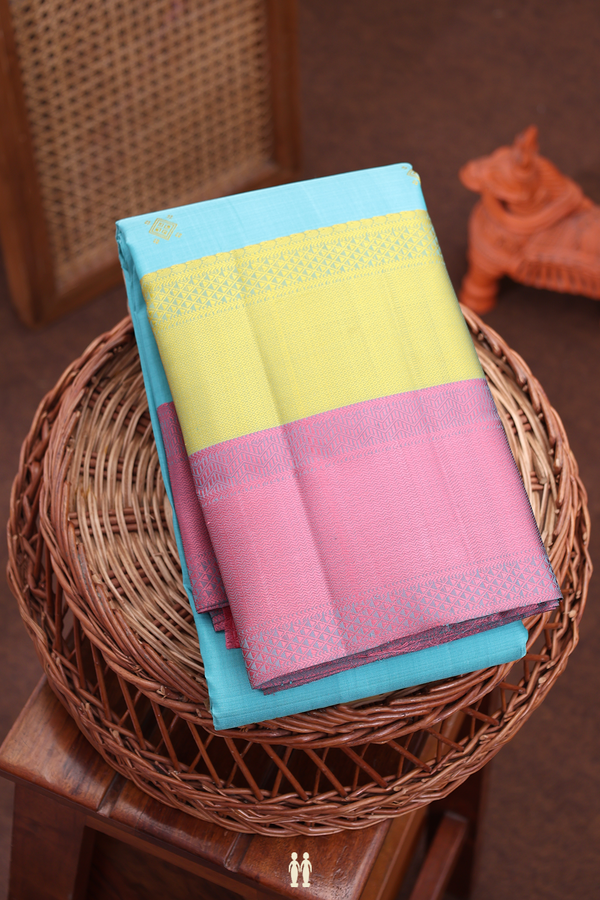 Kanchipuram Silk Saree In Sky Blue With Threadwork Buttas