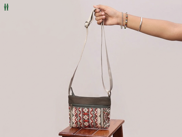 Printed Design Green Cotton Sling Bag