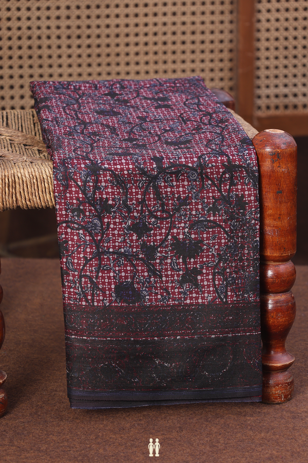 Printed Silk Saree In Red With Floral Design