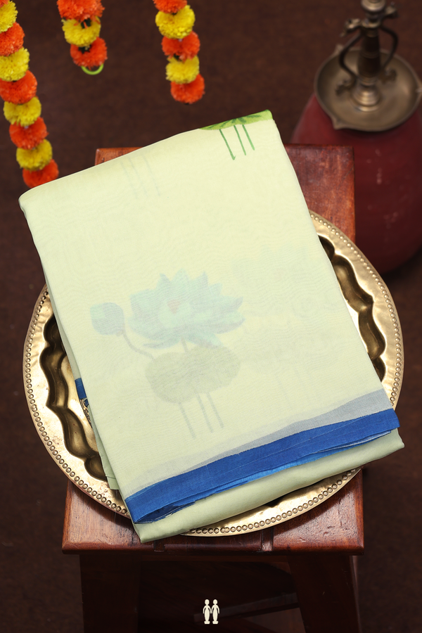 Organza Silk Saree In Pastel Green With Floral Printed Design