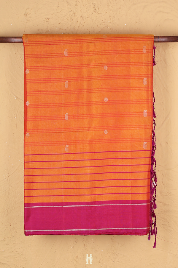 Soft Silk Saree In Royal Orange With Stripes Design