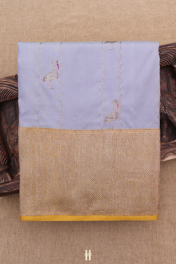 Banarasi Silk Saree In Steel Grey With Stripes Design