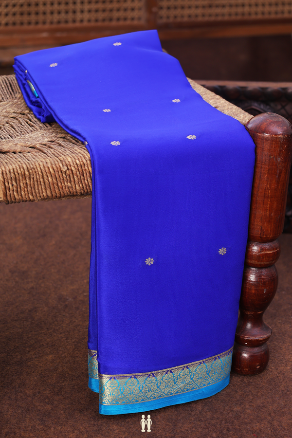 Mysore Silk Saree In Indigo Blue With Floral Buttis