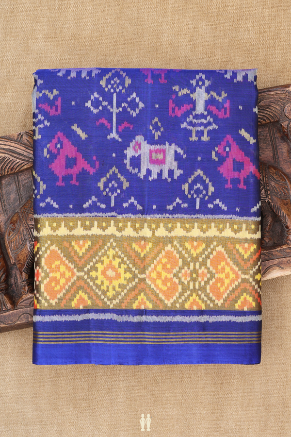 Patola Silk Saree In Royal Blue With Elephant Design
