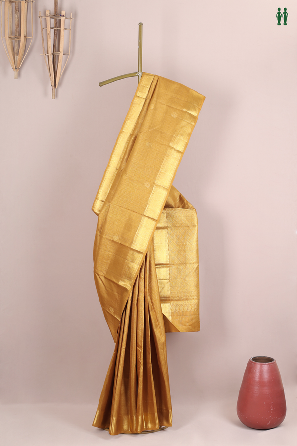 Kanchipuram Silk Saree Peanut Brown Along Checks With Buttas