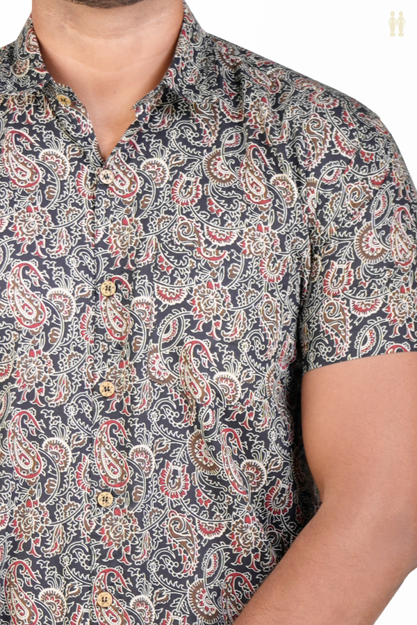 Regular Collar Printed Design Black Cotton Shirt