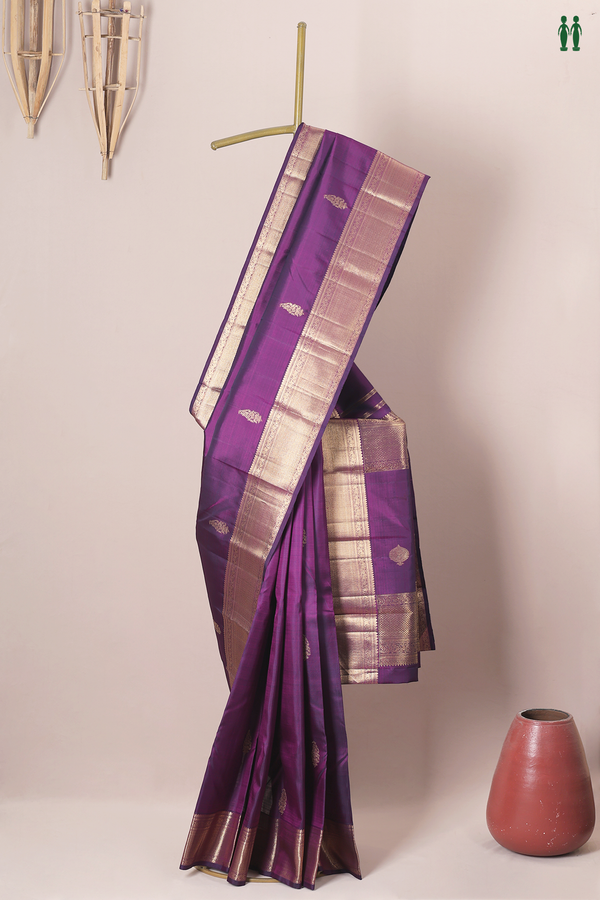 Kanchipuram Silk Saree In Purple With Zari Buttas