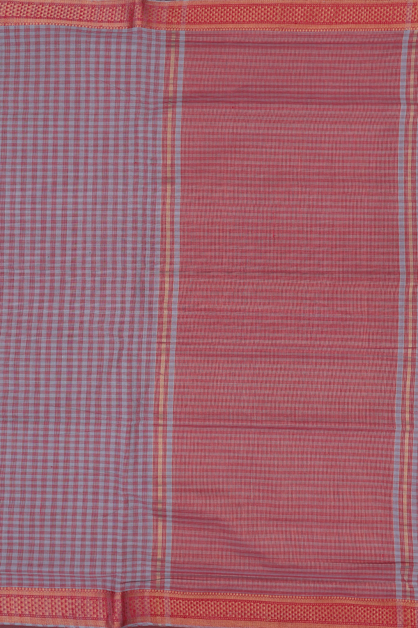 Mangalagiri Cotton Saree In Red And Green With Checks Design