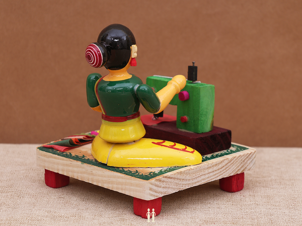 Wooden Handicraft Sewing Lady For Showpiece