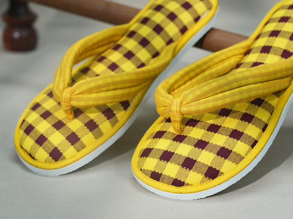 Checks Design Yellow And Red Cotton Slippers