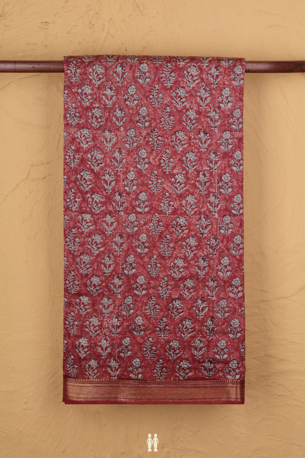 Chanderi Cotton Saree In Rust Red With Floral Design