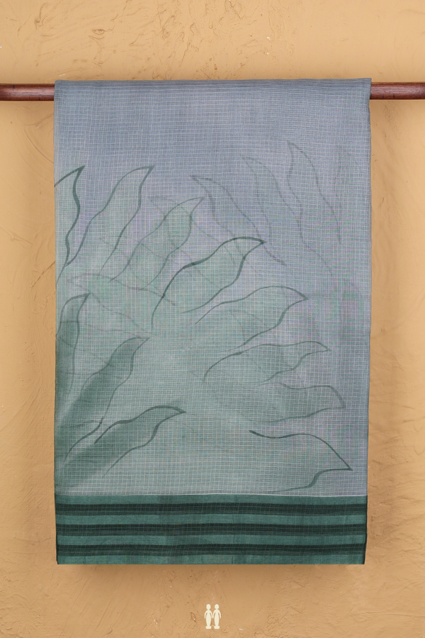 Kota Silk Saree In Green And Grey With Printed Design