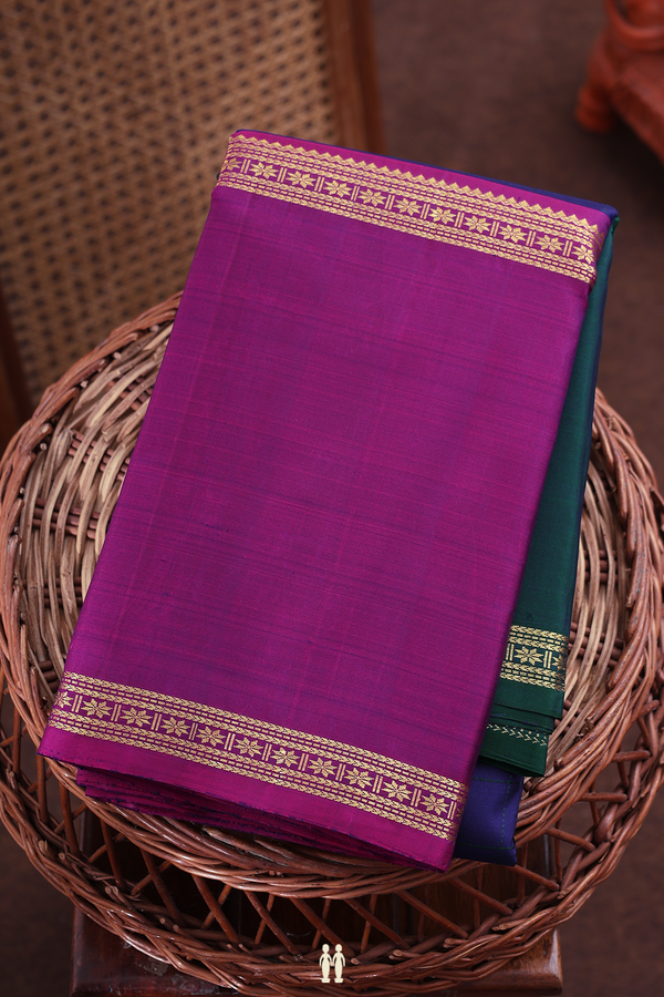 Kanchipuram Silk Saree In Navy Blue With Checks Design