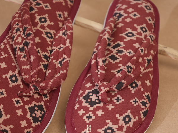 Printed Design Brown Cotton Slippers