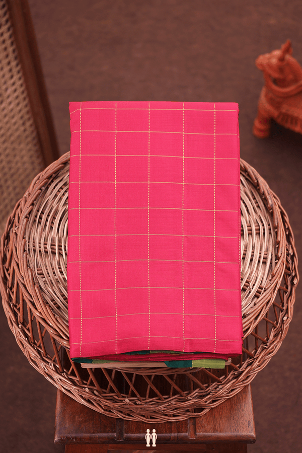 Kanchipuram Silk Saree In Ruby Red With Checks Design